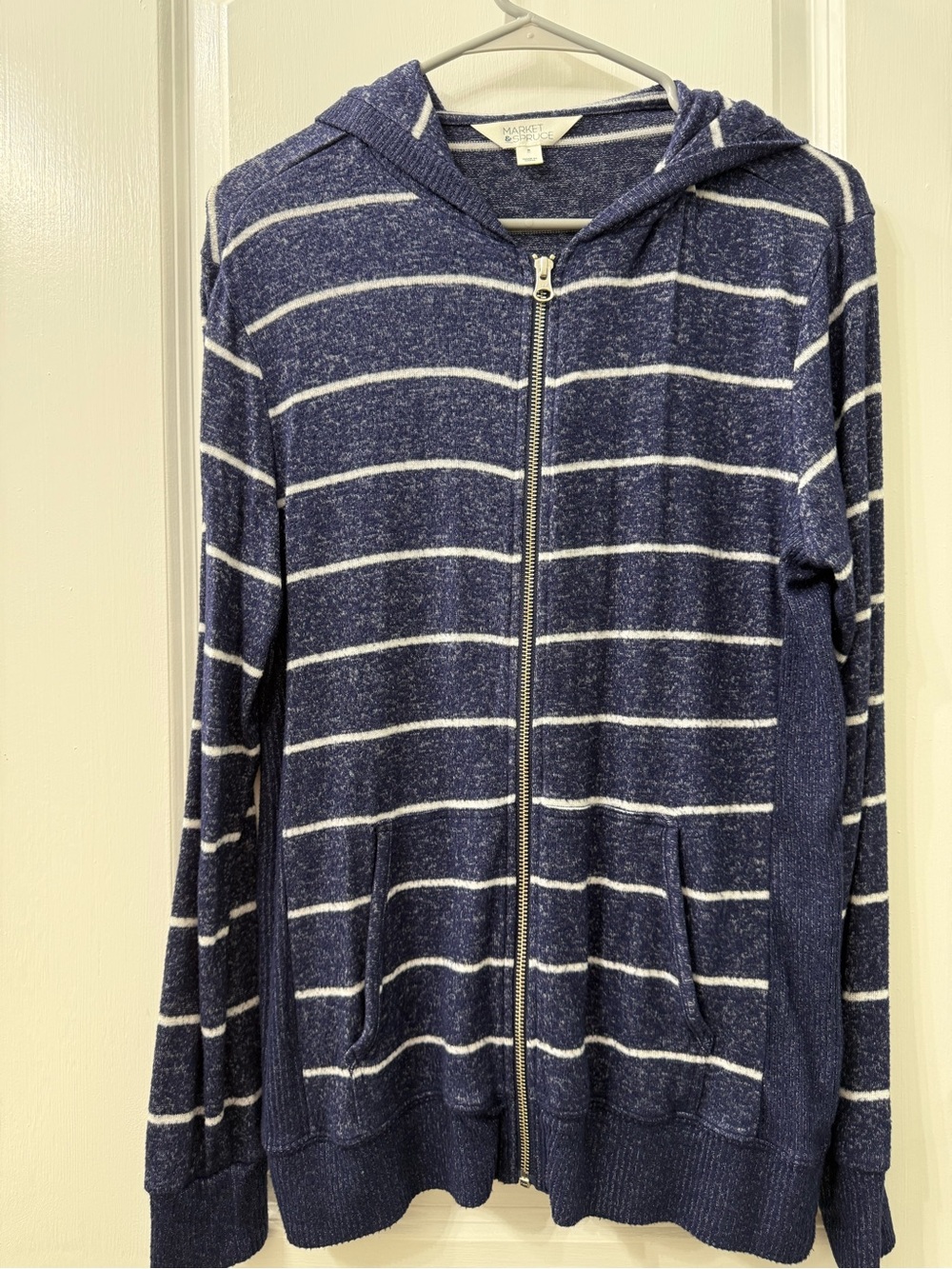 Market & Spruce Navy Striped Zip Hoodie Sweater